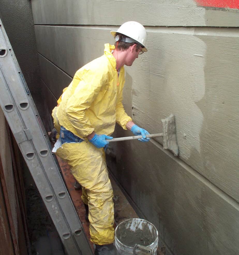 Crystalline waterproofing application on concrete surface