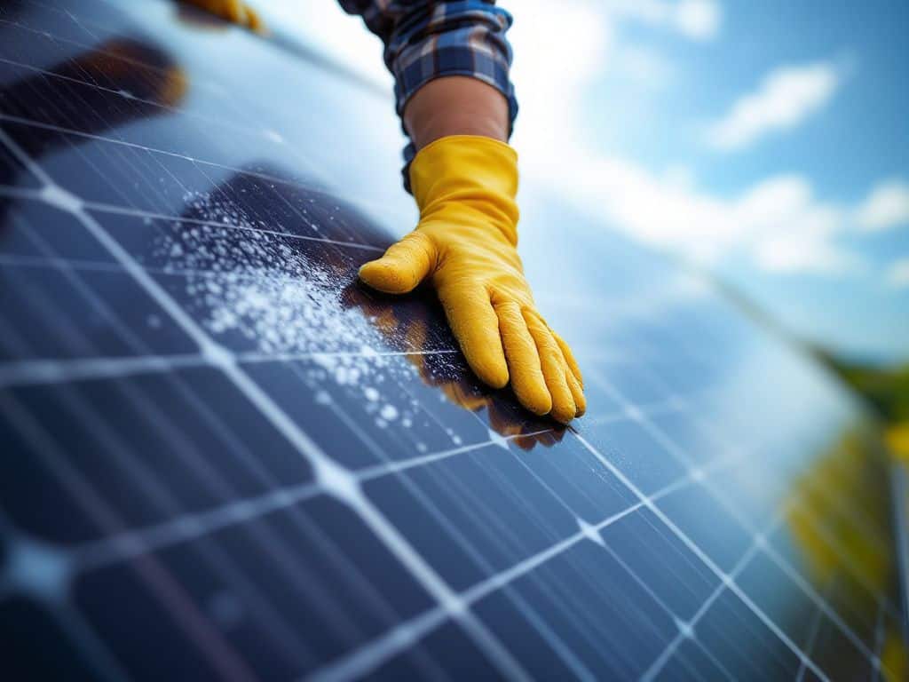 Professional technician cleaning solar panels on Auckland rooftop