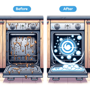 Illustration-of-a-before-and-after-comparison.-On-the-left-a-grimy-oven-door-with-food-splatters-and-fingerprints.-On-the-right-the-same-oven-door-
